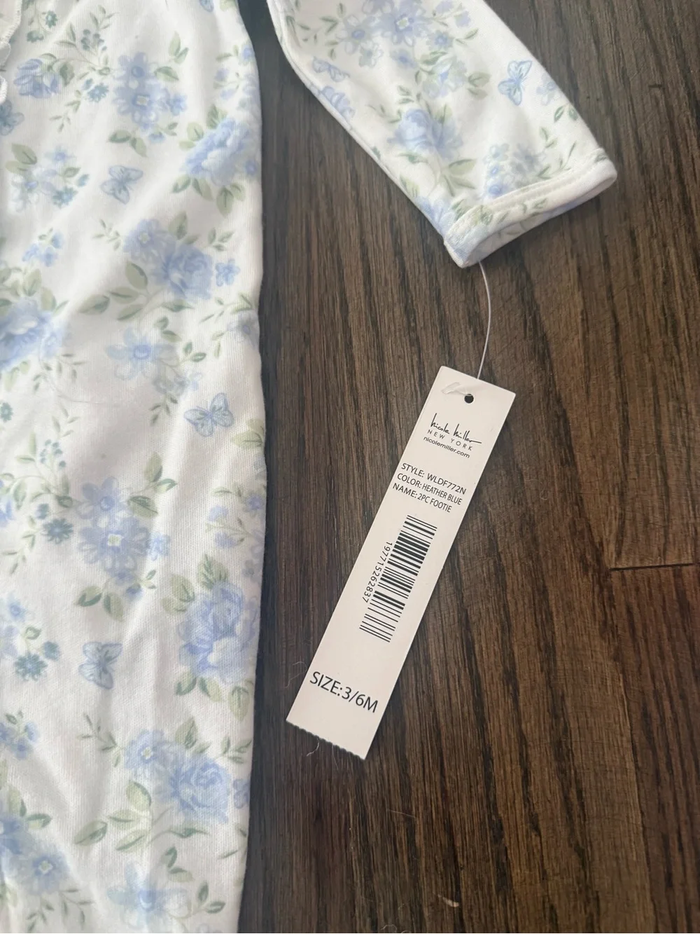 Nicole Miller Pale Blue Floral Ruffle-Front Footed One-Piece